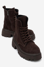 Tina - Brown Genuine Suede Leather Combat Boot (Women)