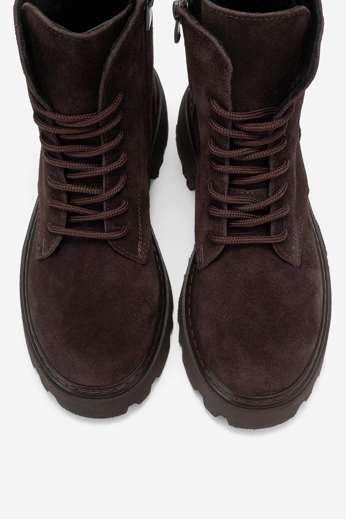 Tina - Brown Genuine Suede Leather Combat Boot (Women)