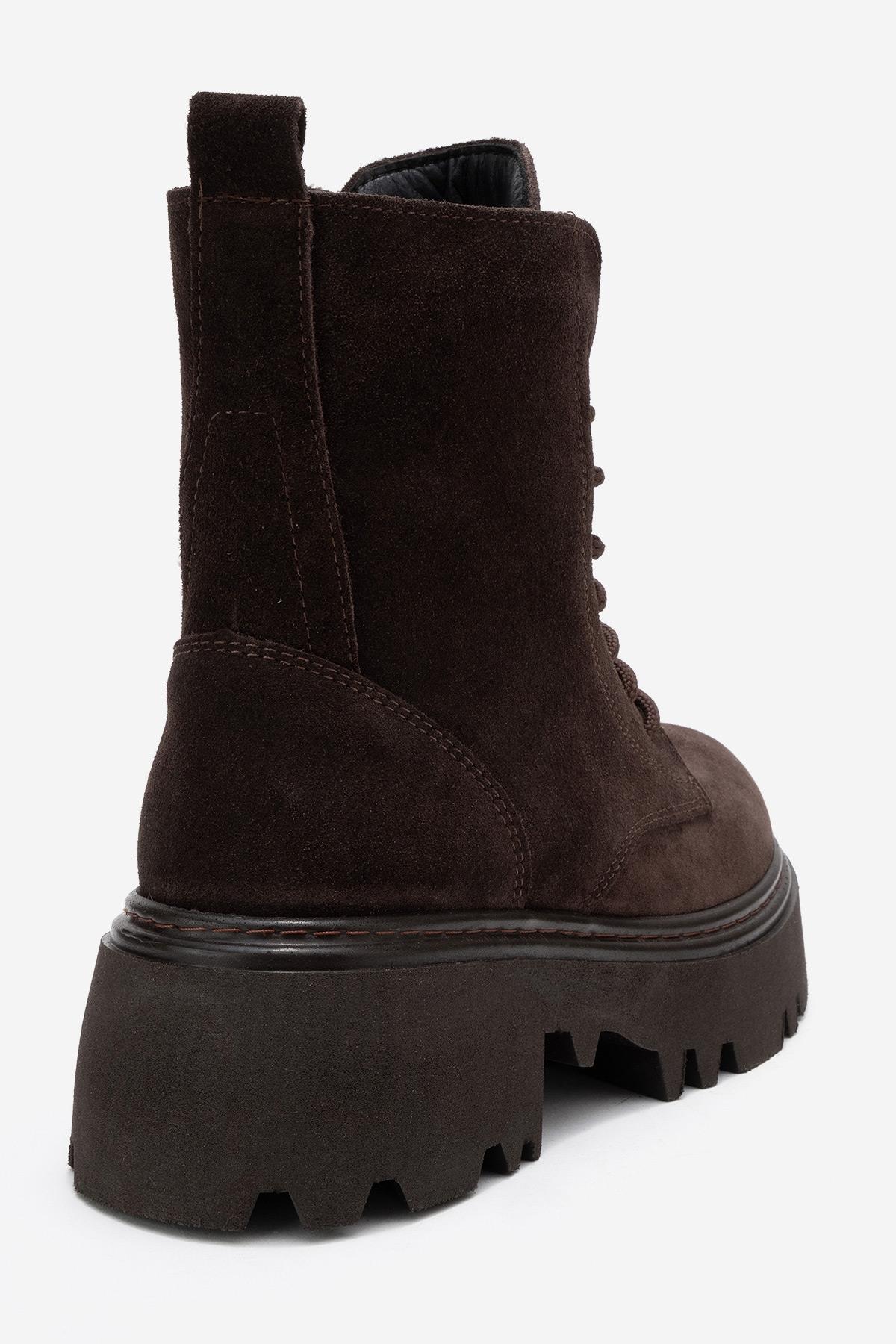Tina - Brown Genuine Suede Leather Combat Boot (Women)
