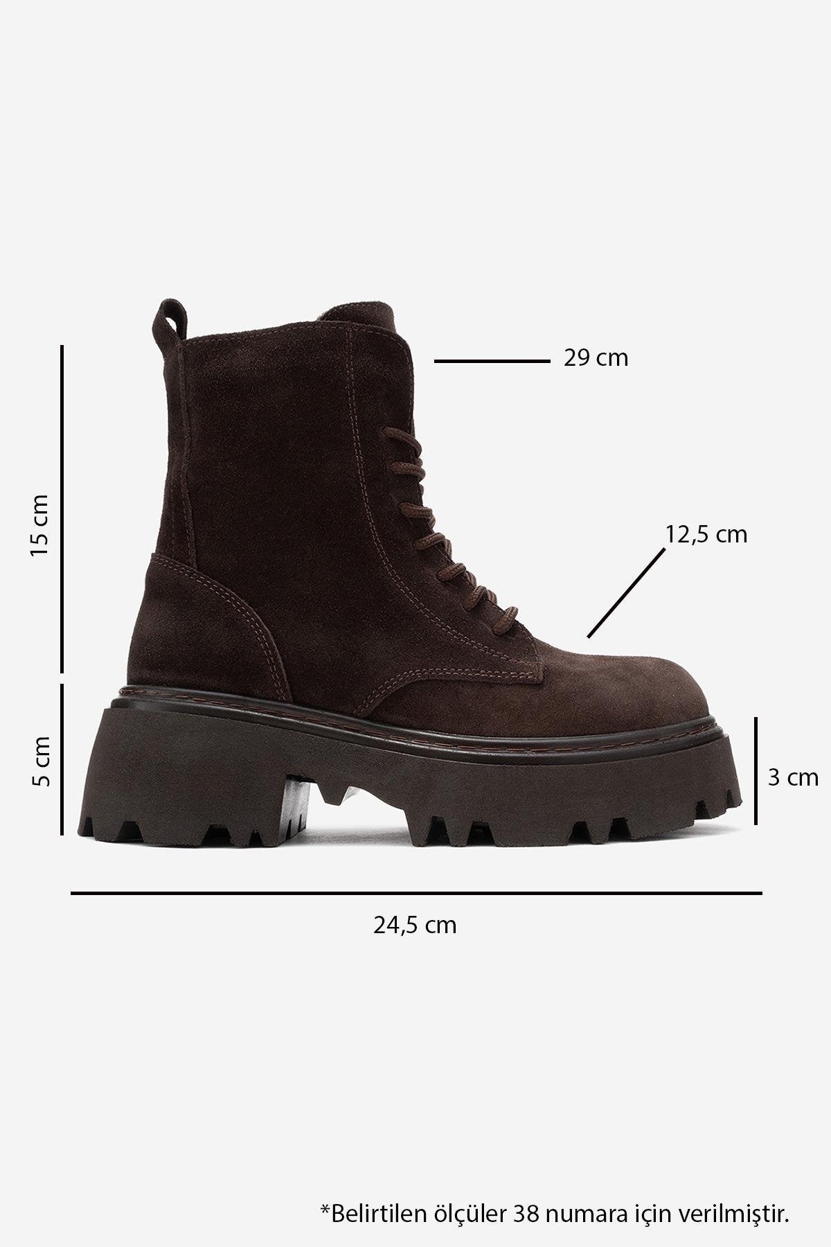 Tina - Brown Genuine Suede Leather Combat Boot (Women)