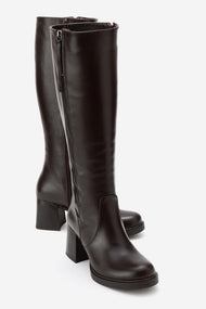 LENSA - Brown Genuine Leather Block Heel Knee-High Boot (Women)