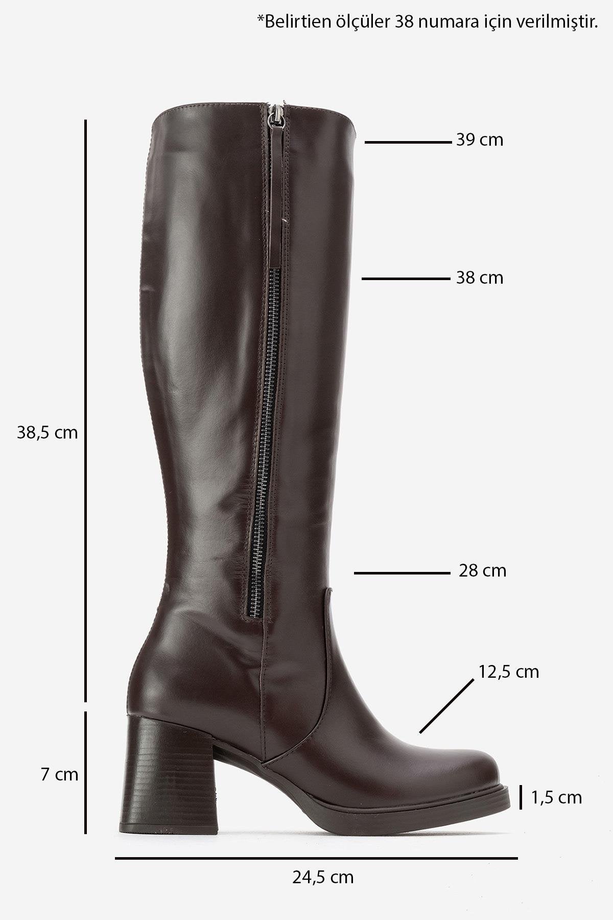 LENSA - Brown Genuine Leather Block Heel Knee-High Boot (Women)