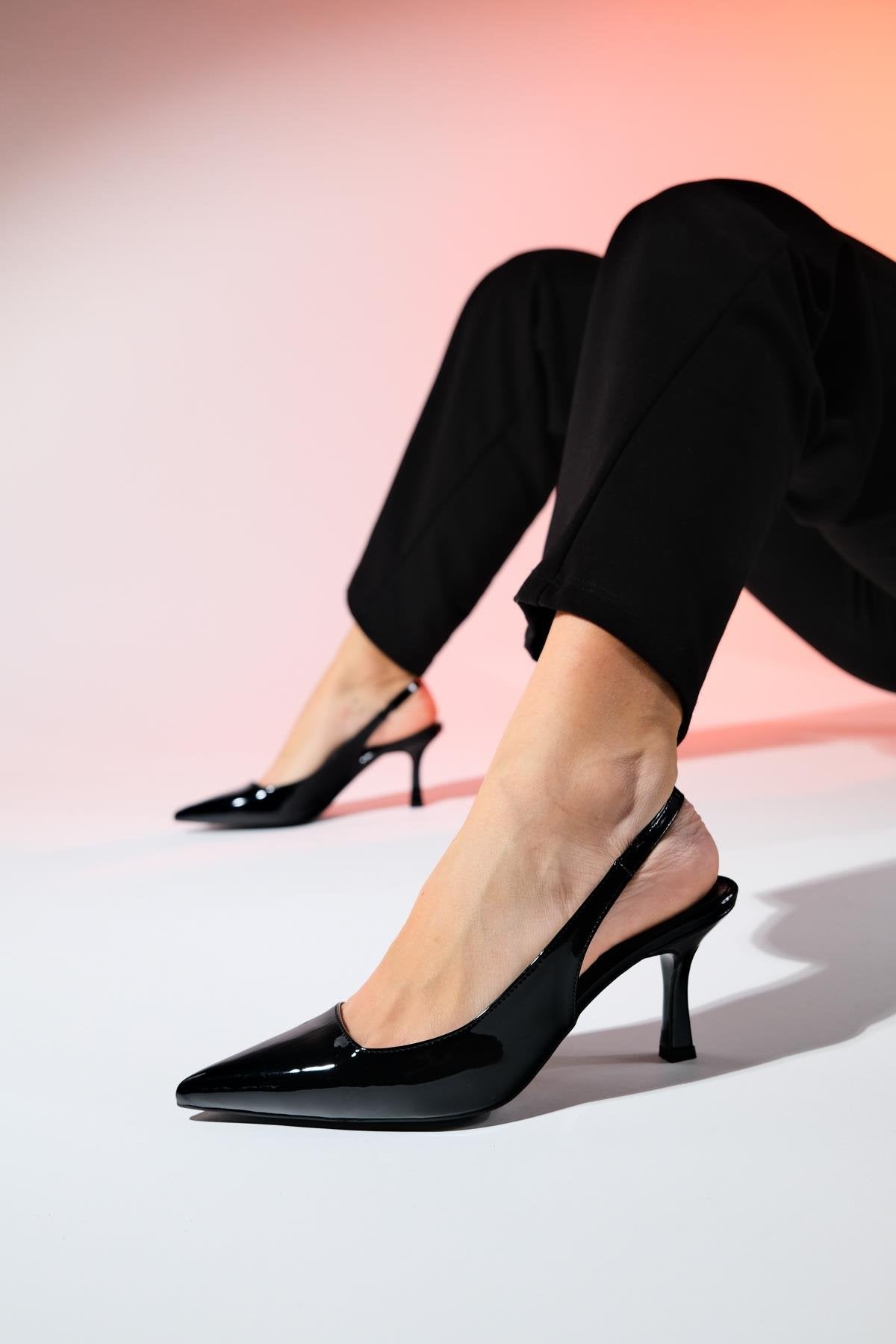 Flem - Black Patent Pointed Toe Backless Stiletto Pump (Women)