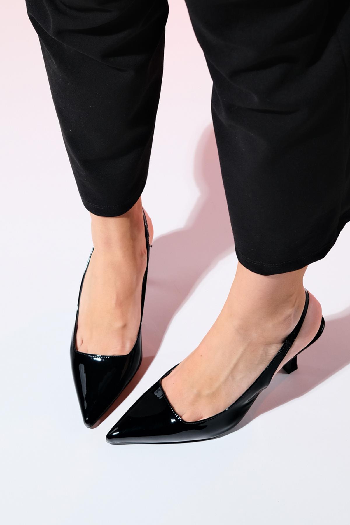 Flem - Black Patent Pointed Toe Backless Stiletto Pump (Women)