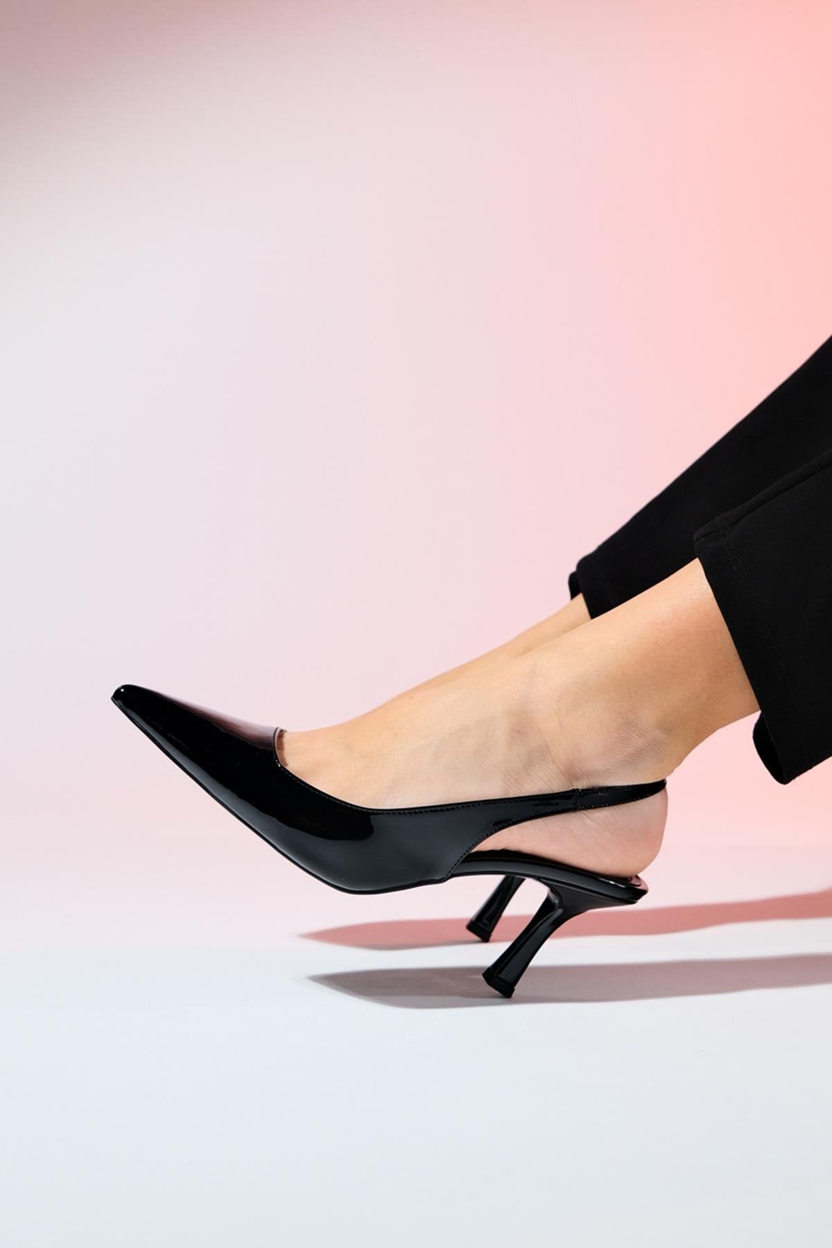 Flem - Black Patent Pointed Toe Backless Stiletto Pump (Women)
