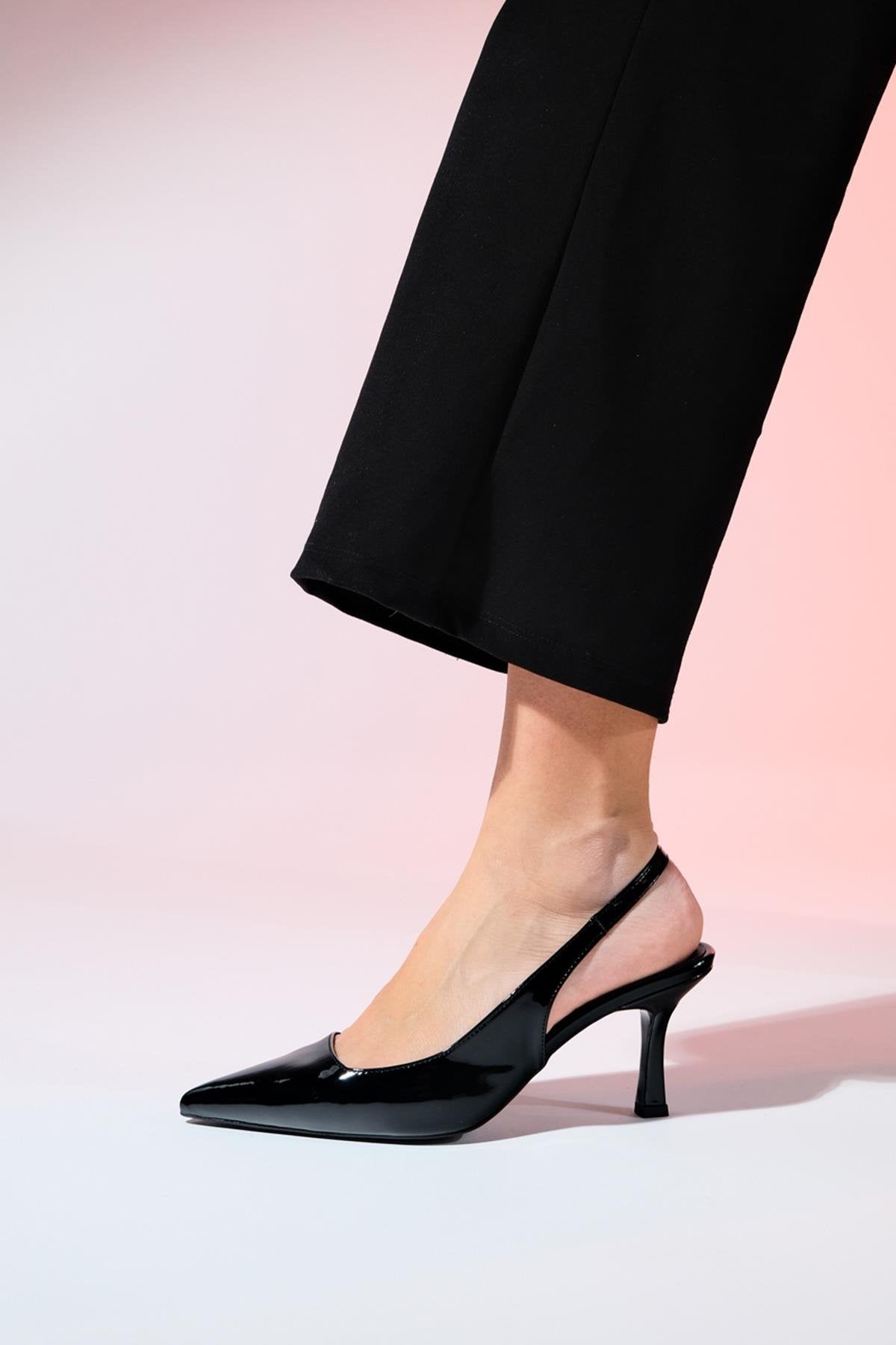 Flem - Black Patent Pointed Toe Backless Stiletto Pump (Women)