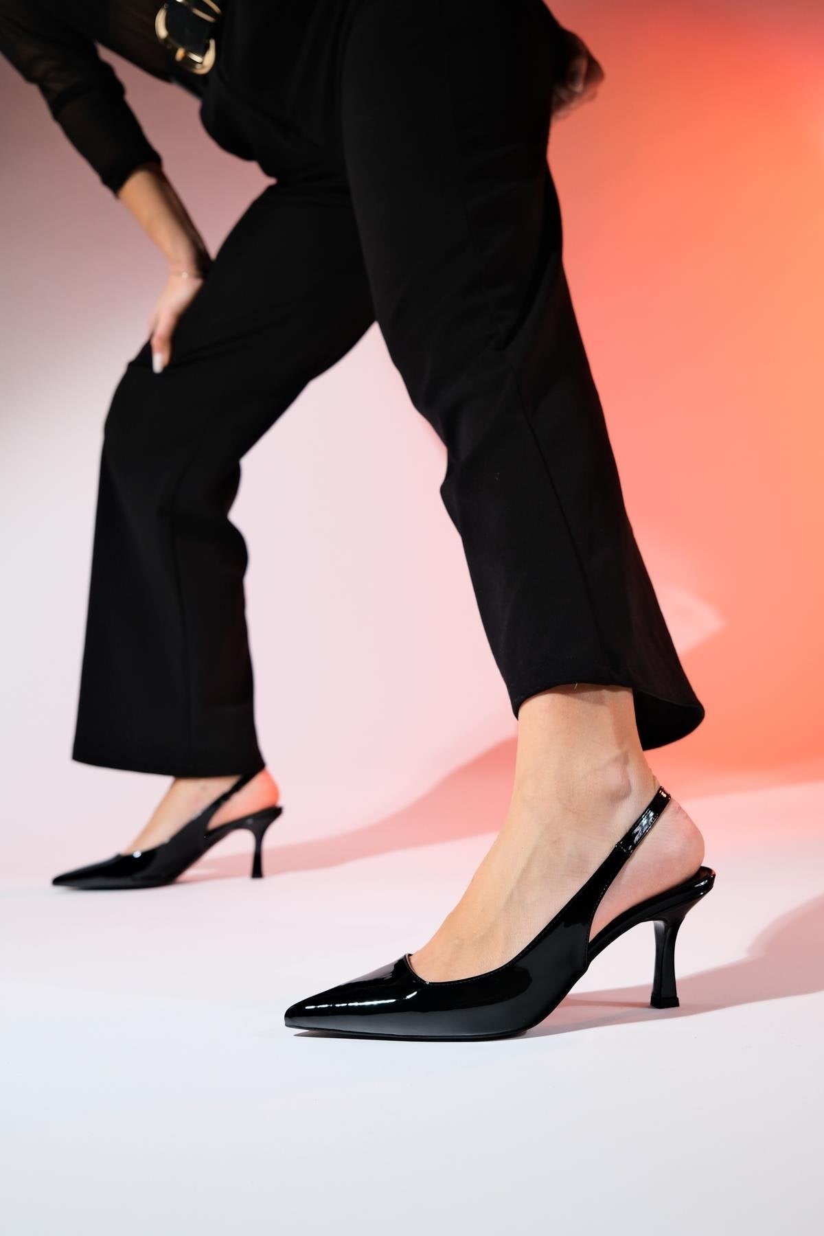 Flem - Black Patent Pointed Toe Backless Stiletto Pump (Women)