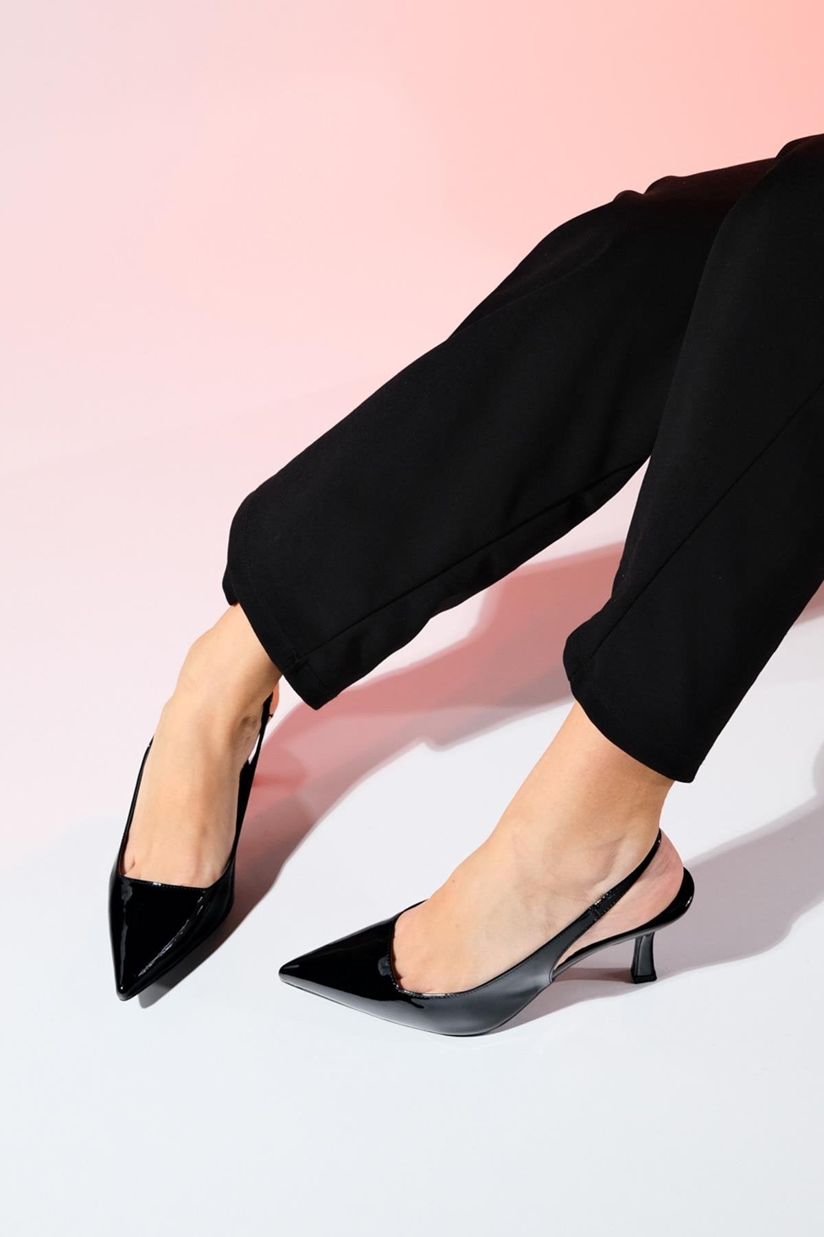 Flem - Black Patent Pointed Toe Backless Stiletto Pump (Women)