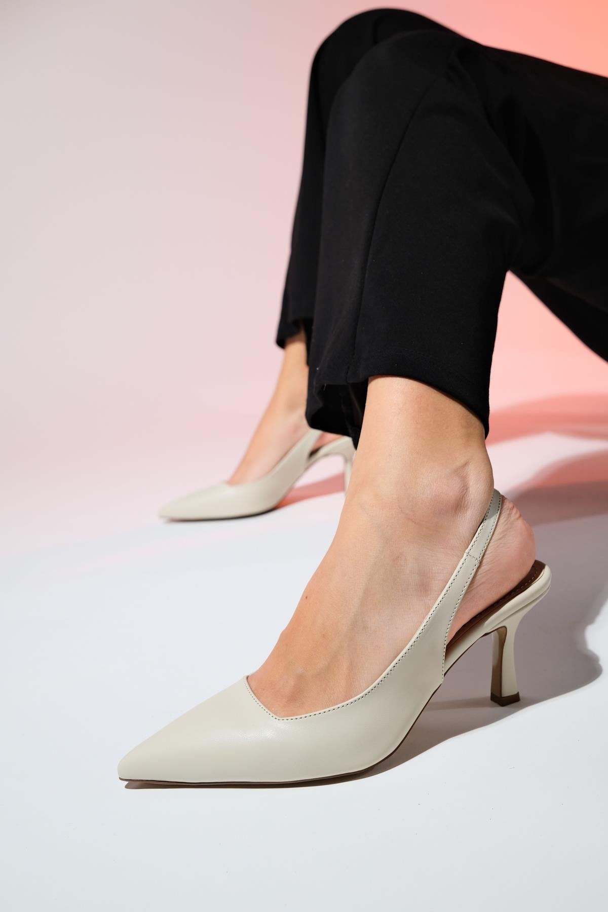 Flem - Ecru Pointed Toe Backless Stiletto Pump (Women)