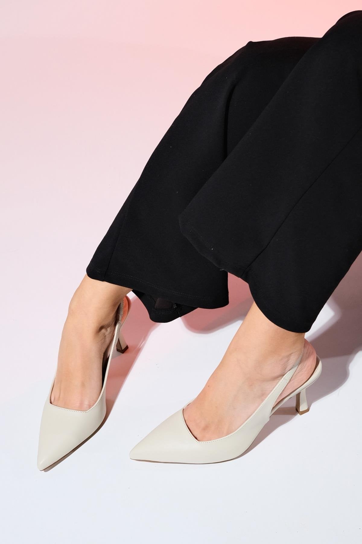 Flem - Ecru Pointed Toe Backless Stiletto Pump (Women)
