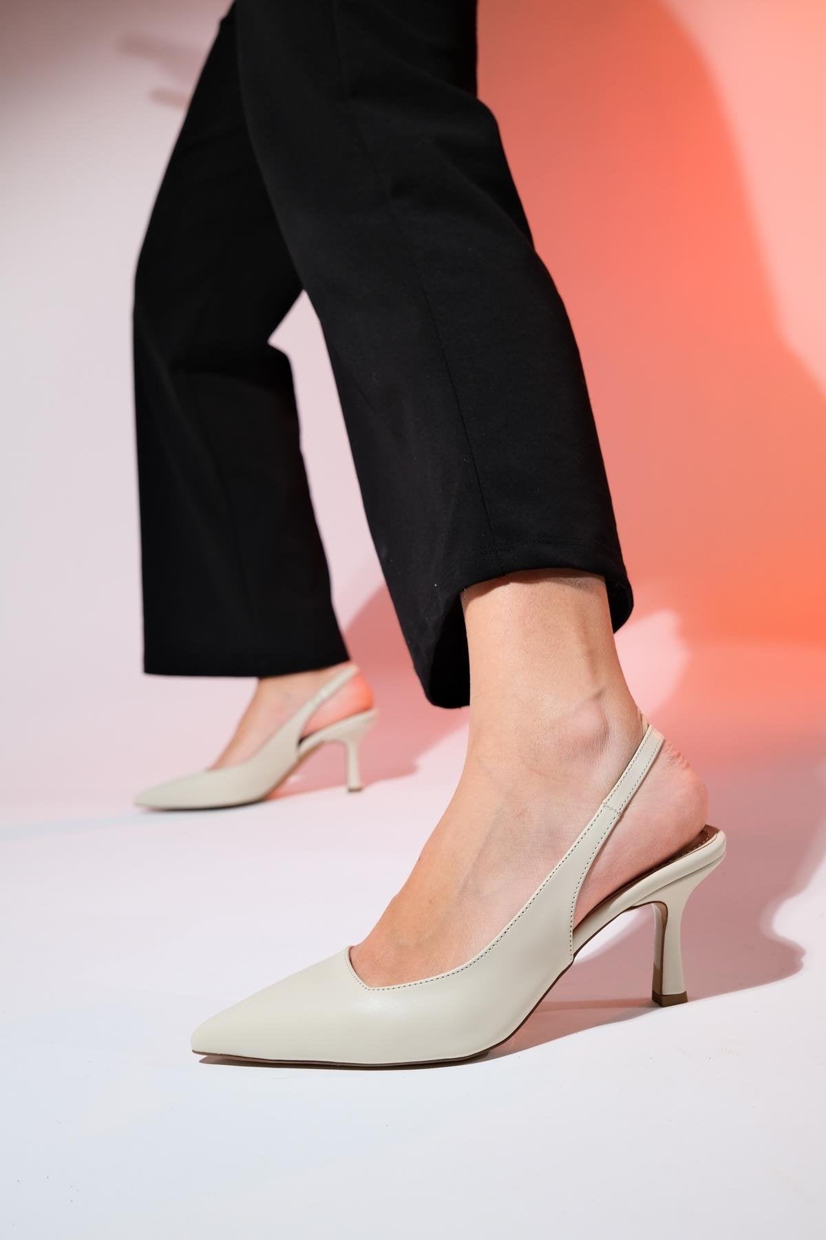 Flem - Ecru Pointed Toe Backless Stiletto Pump (Women)