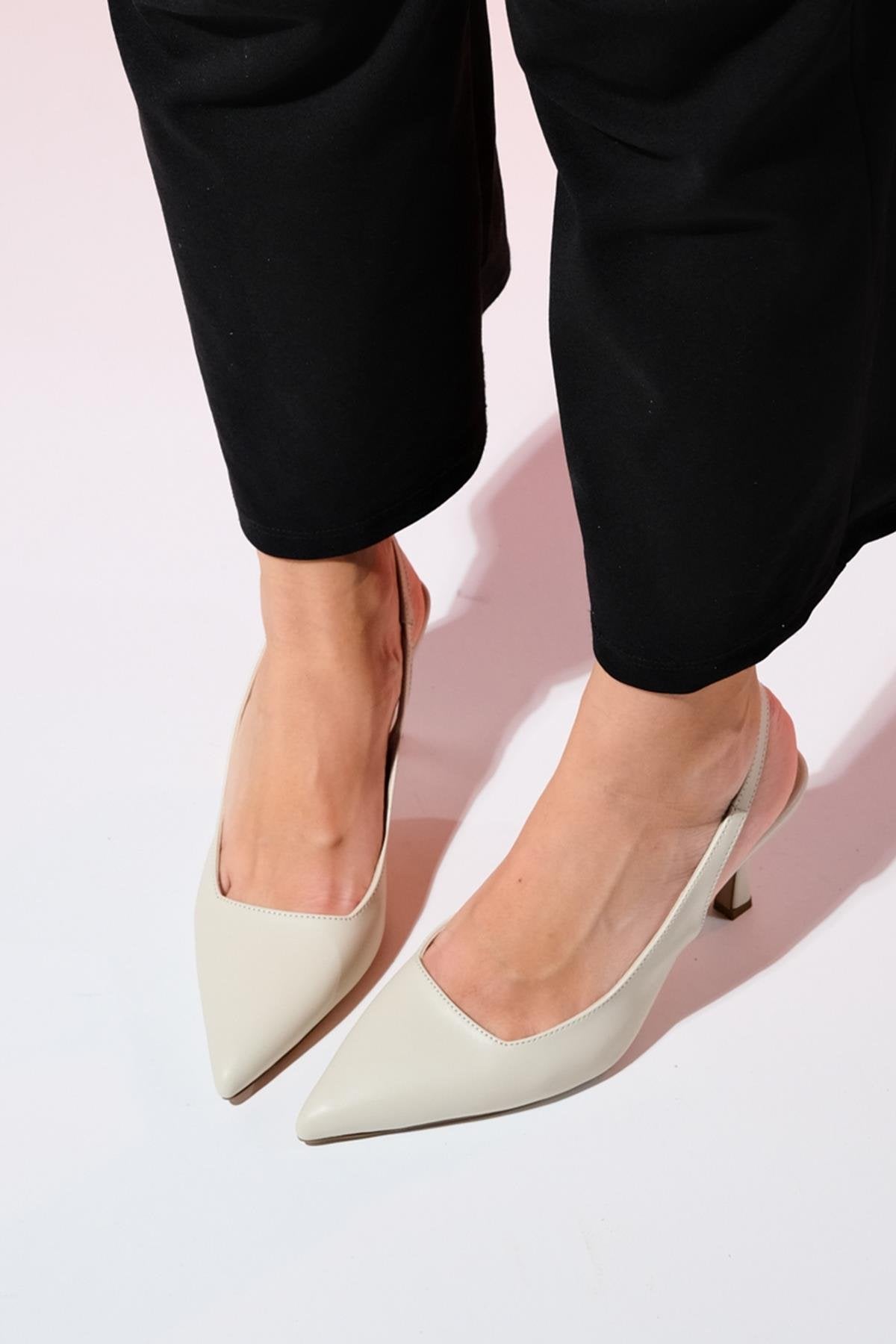 Flem - Ecru Pointed Toe Backless Stiletto Pump (Women)