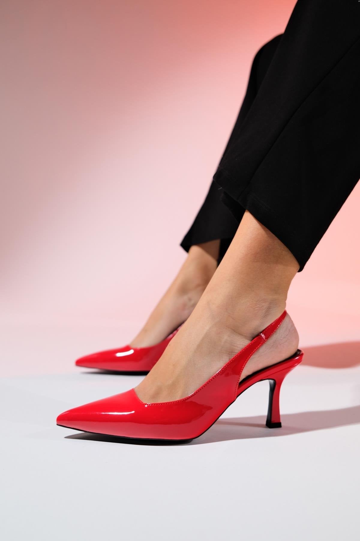Flem - Red Patent Pointed Toe Backless Stiletto Pump (Women)