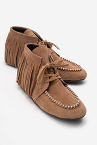 RAUX - Taupe Genuine Suede Leather Fringed Ankle Boot (Women)