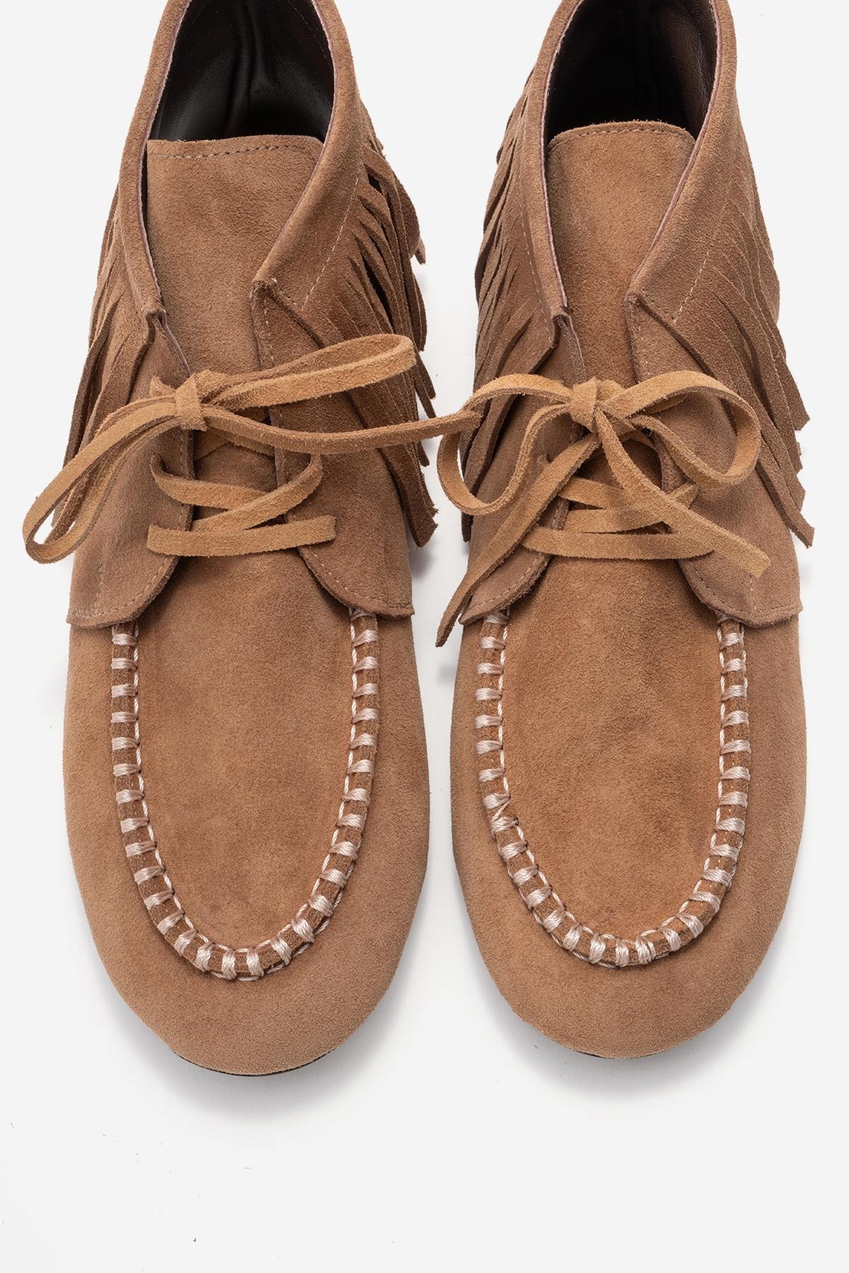 RAUX - Taupe Genuine Suede Leather Fringed Ankle Boot (Women)