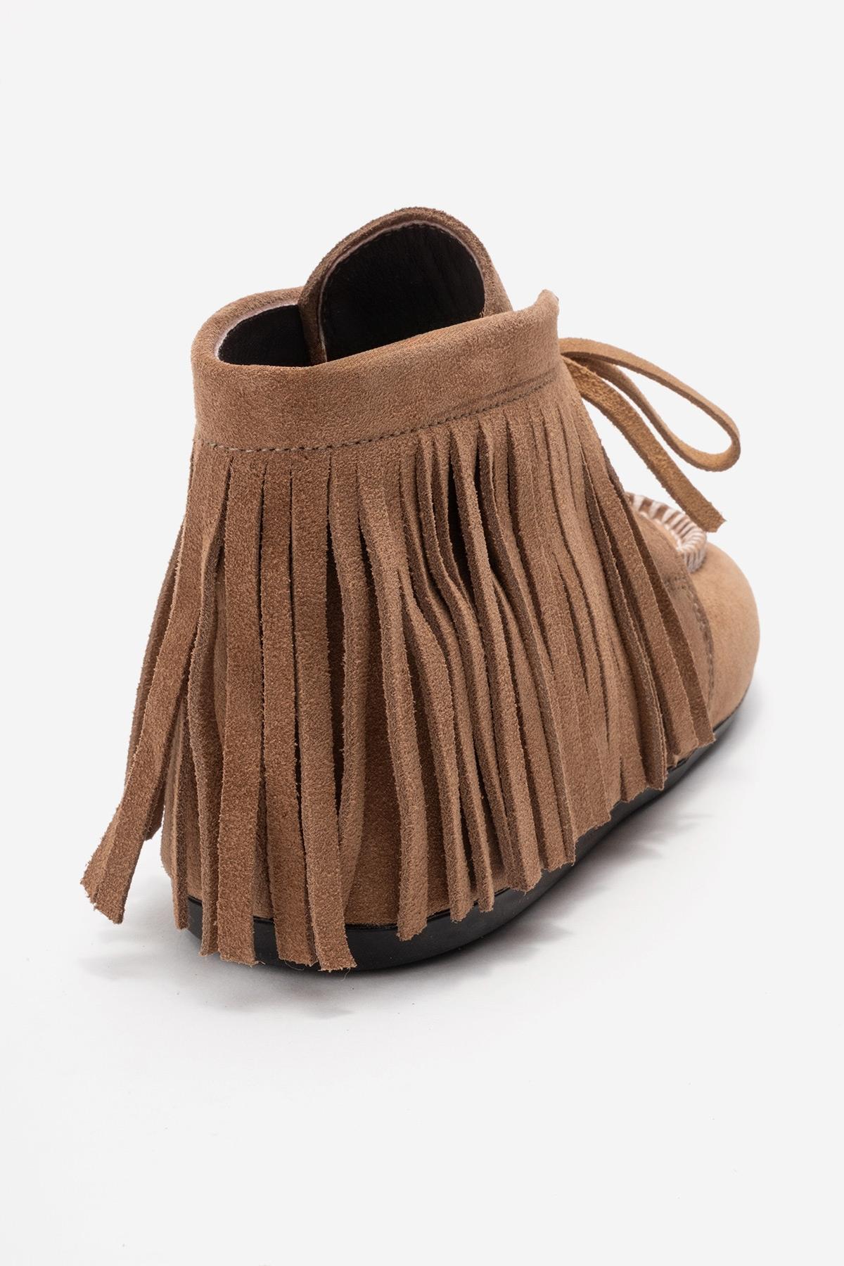 RAUX - Taupe Genuine Suede Leather Fringed Ankle Boot (Women)
