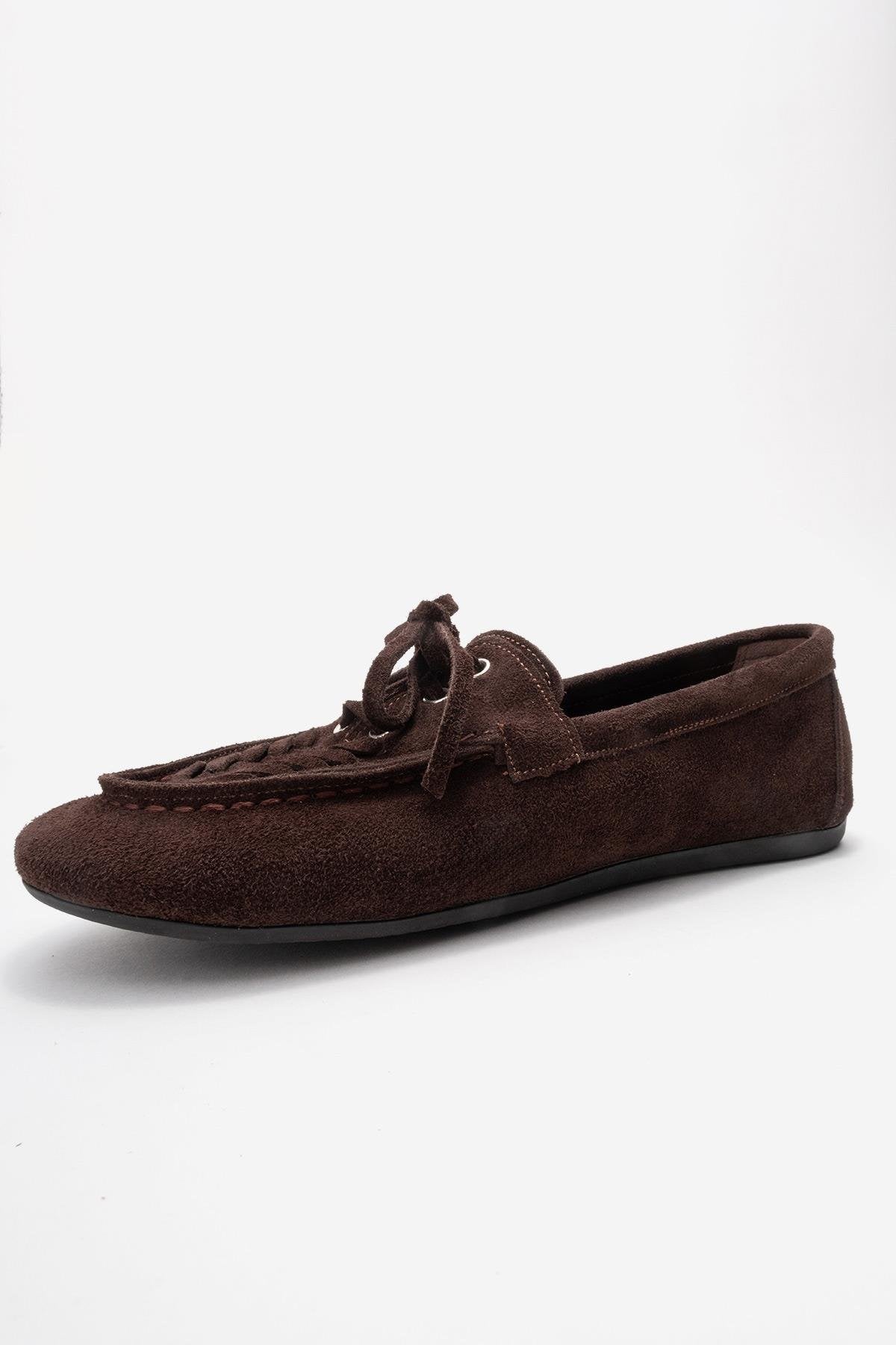LORVEN - Brown Genuine Suede Leather Lace-Up Loafer (Women)