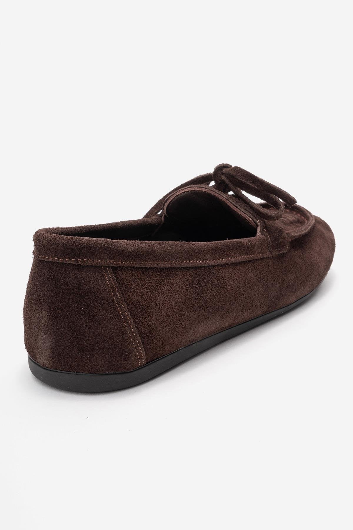 LORVEN - Brown Genuine Suede Leather Lace-Up Loafer (Women)