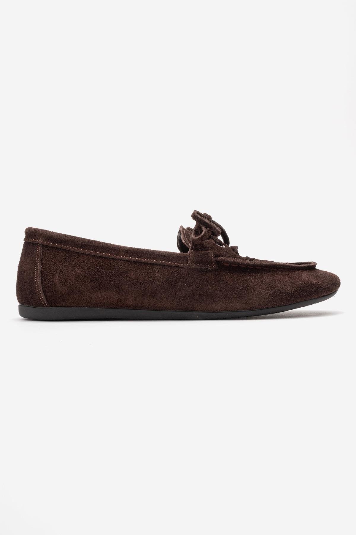 LORVEN - Brown Genuine Suede Leather Lace-Up Loafer (Women)