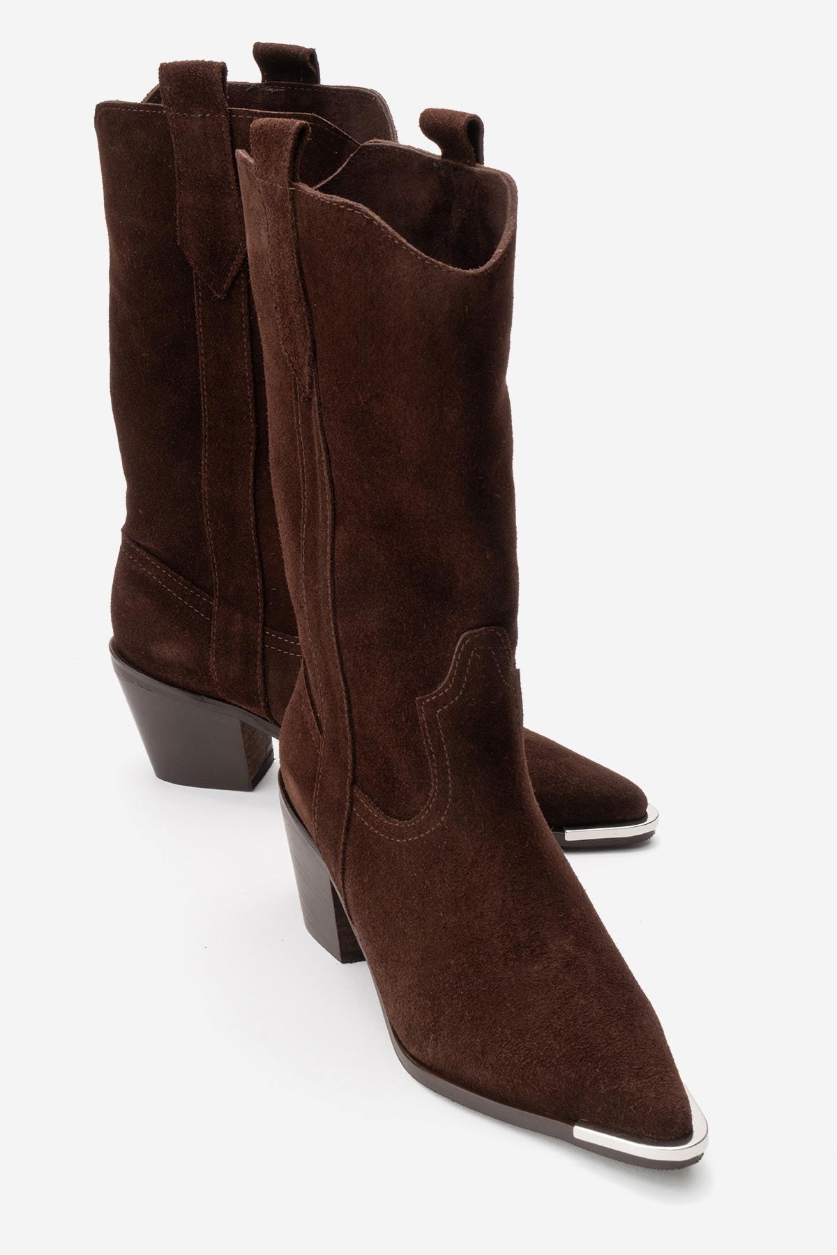 ALVI - Brown Genuine Suede Block Heel Western Boot (Women)