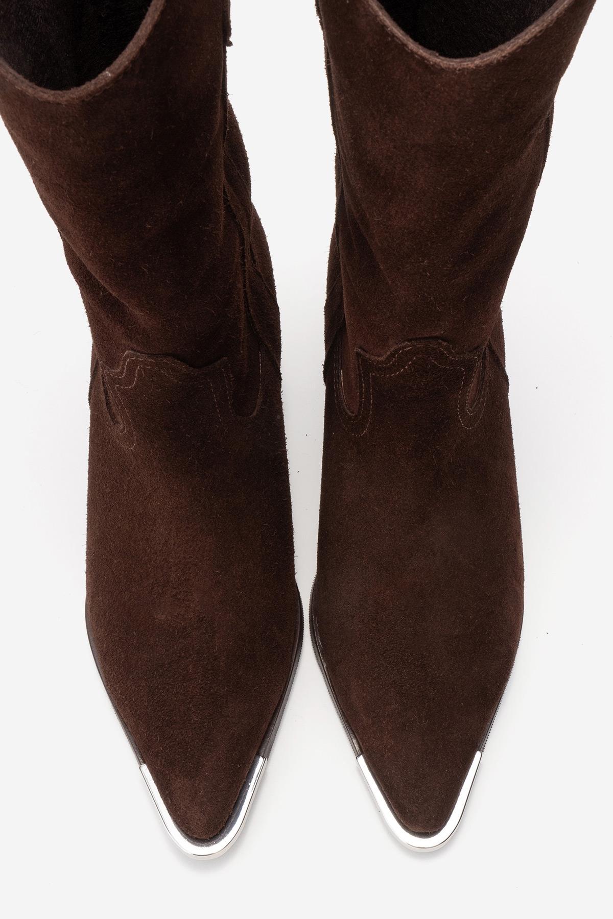 ALVI - Brown Genuine Suede Block Heel Western Boot (Women)