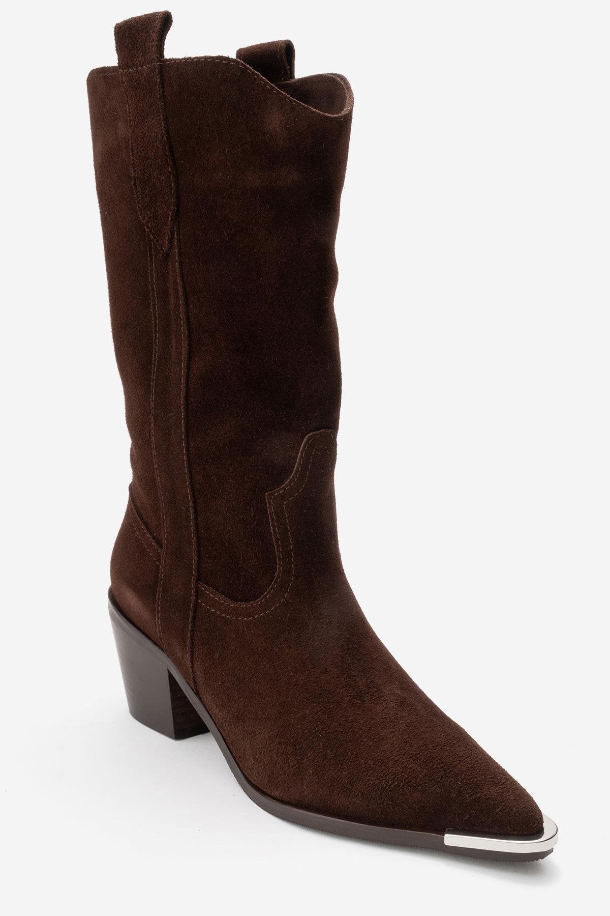 ALVI - Brown Genuine Suede Block Heel Western Boot (Women)
