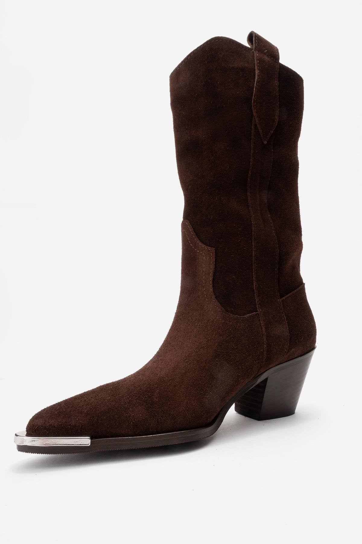ALVI - Brown Genuine Suede Block Heel Western Boot (Women)