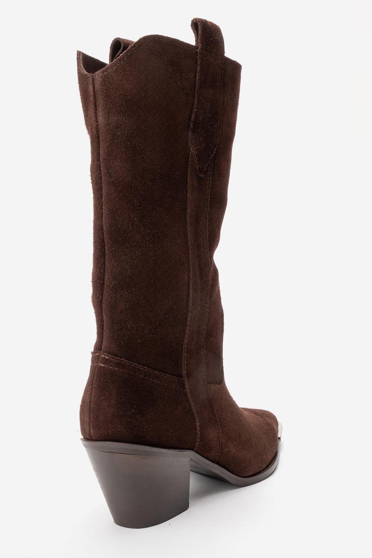ALVI - Brown Genuine Suede Block Heel Western Boot (Women)