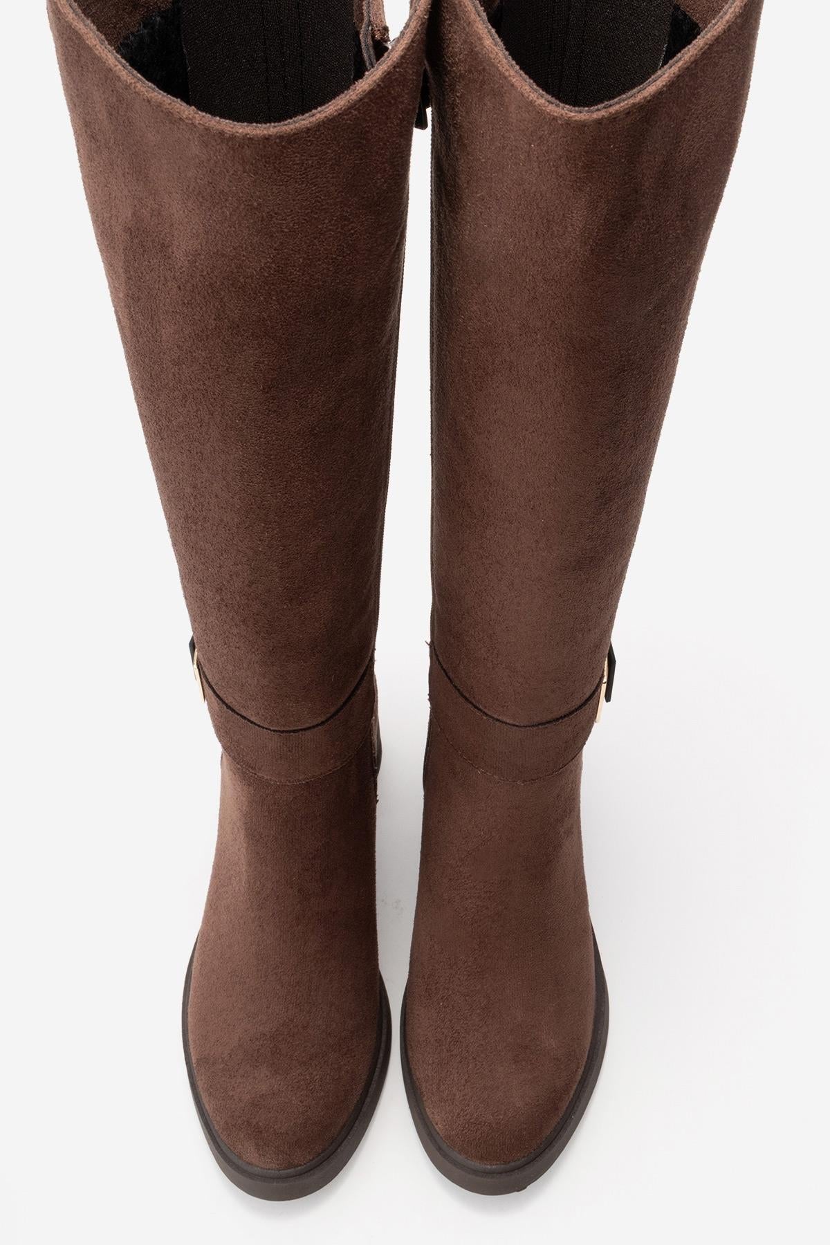 MORENİ - Brown Genuine Leather Knee-High Block Heel Boot (Women)