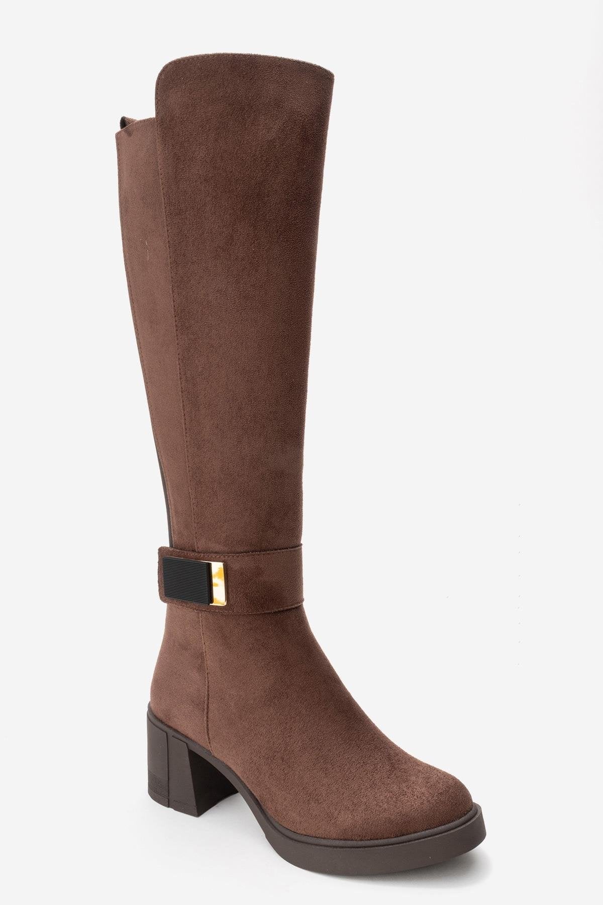 MORENİ - Brown Genuine Leather Knee-High Block Heel Boot (Women)