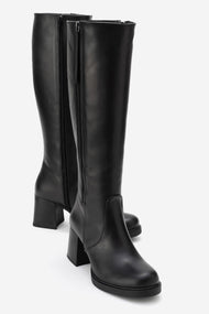 LENSA - Black Genuine Leather Block Heel Boot (Women)
