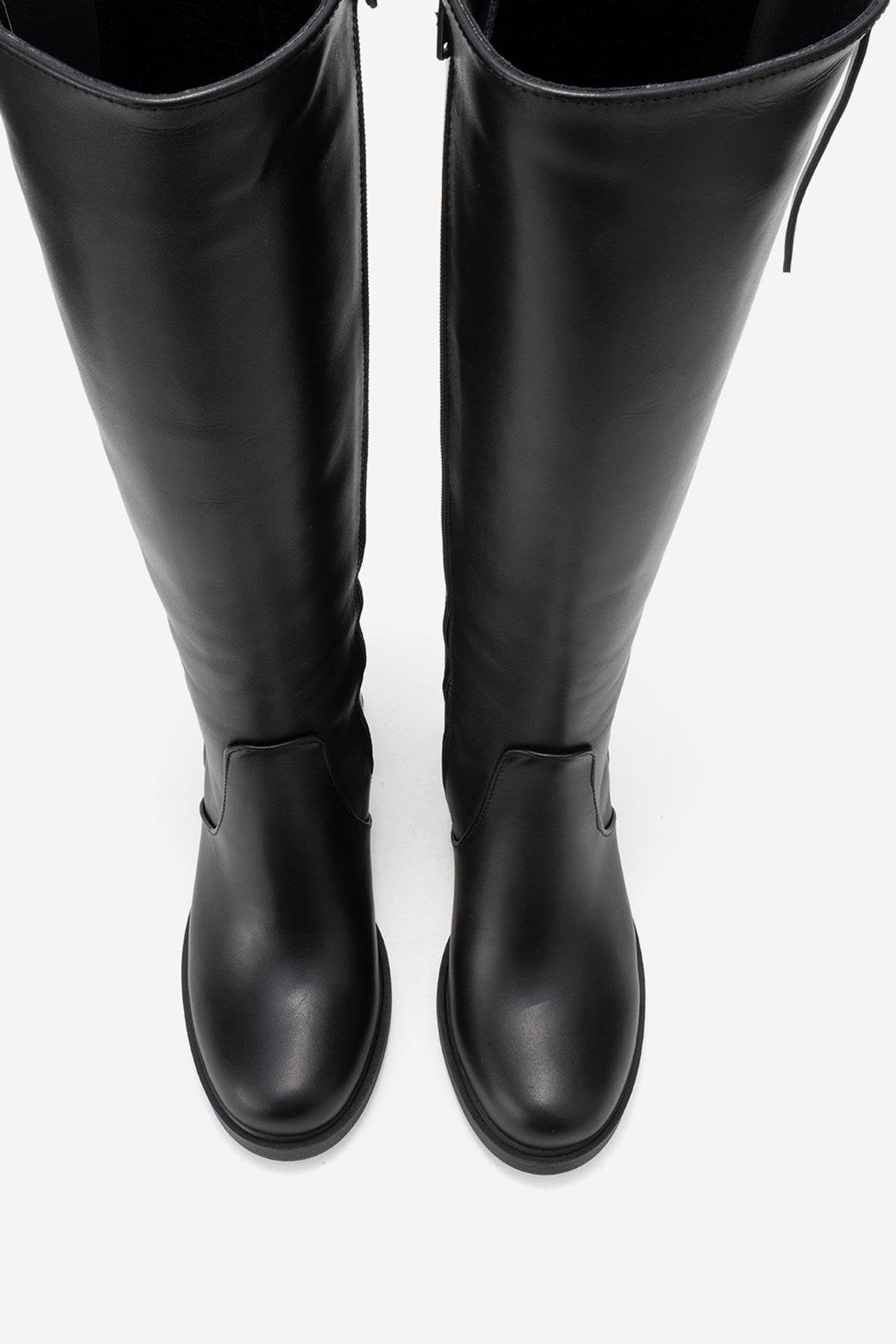 LENSA - Black Genuine Leather Block Heel Boot (Women)