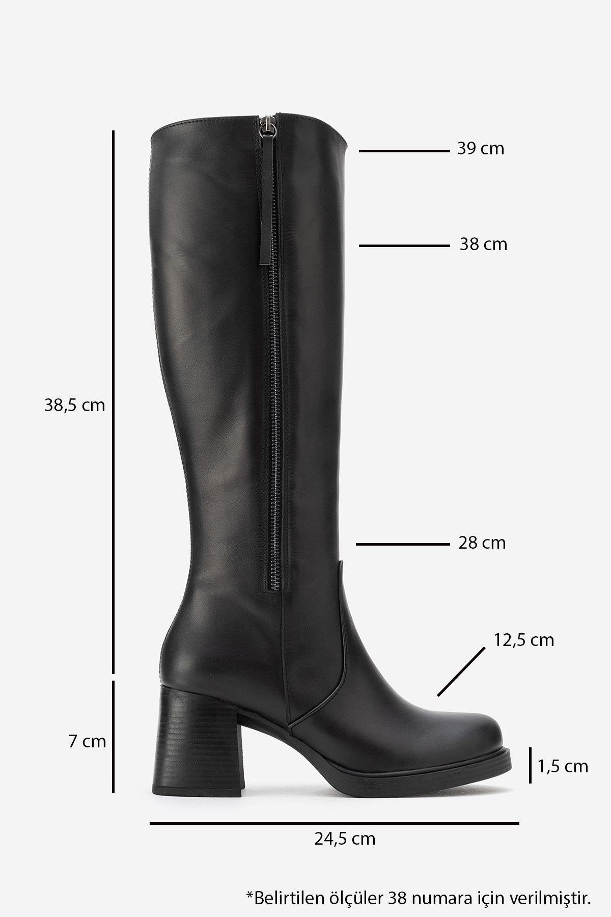 LENSA - Black Genuine Leather Block Heel Boot (Women)