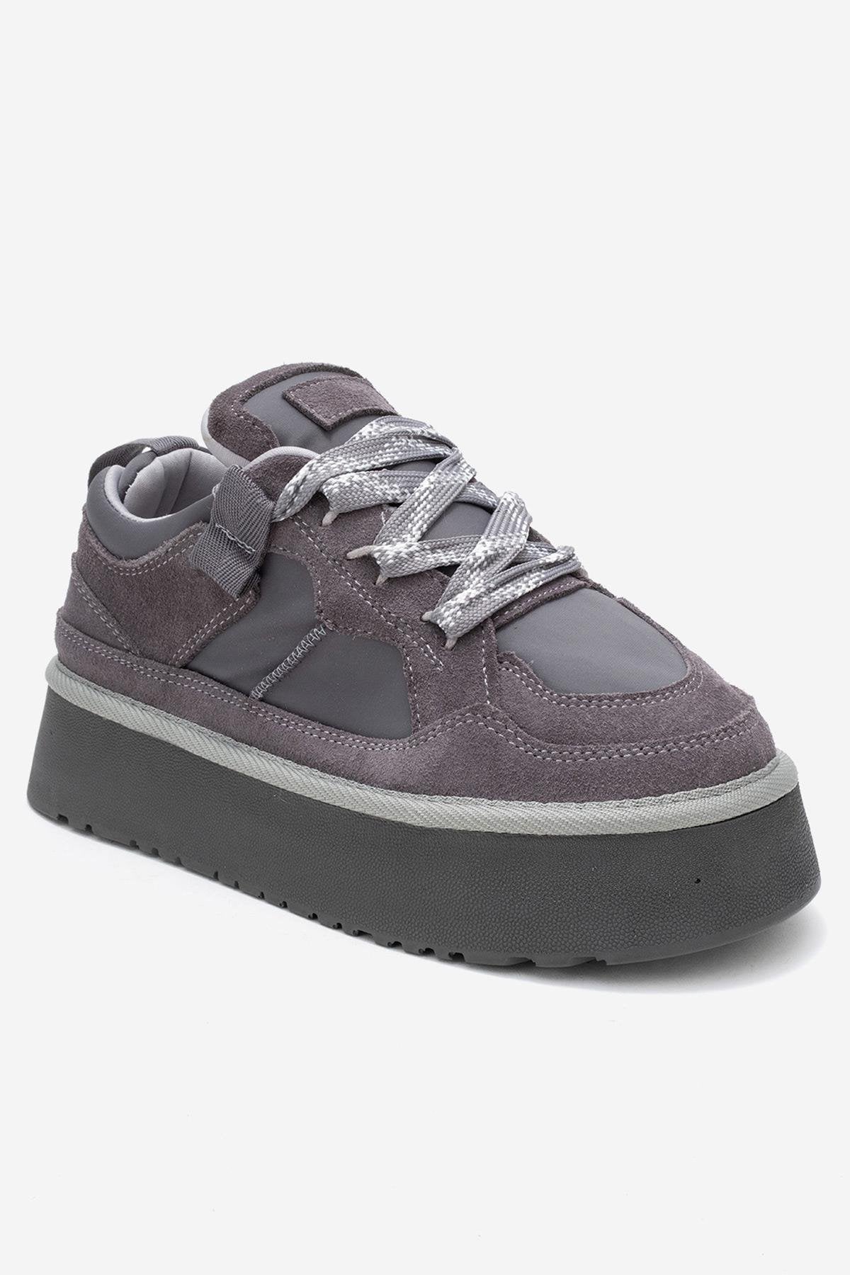 RIVEN - Gray Genuine Suede Leather Platform Sneaker (Women)