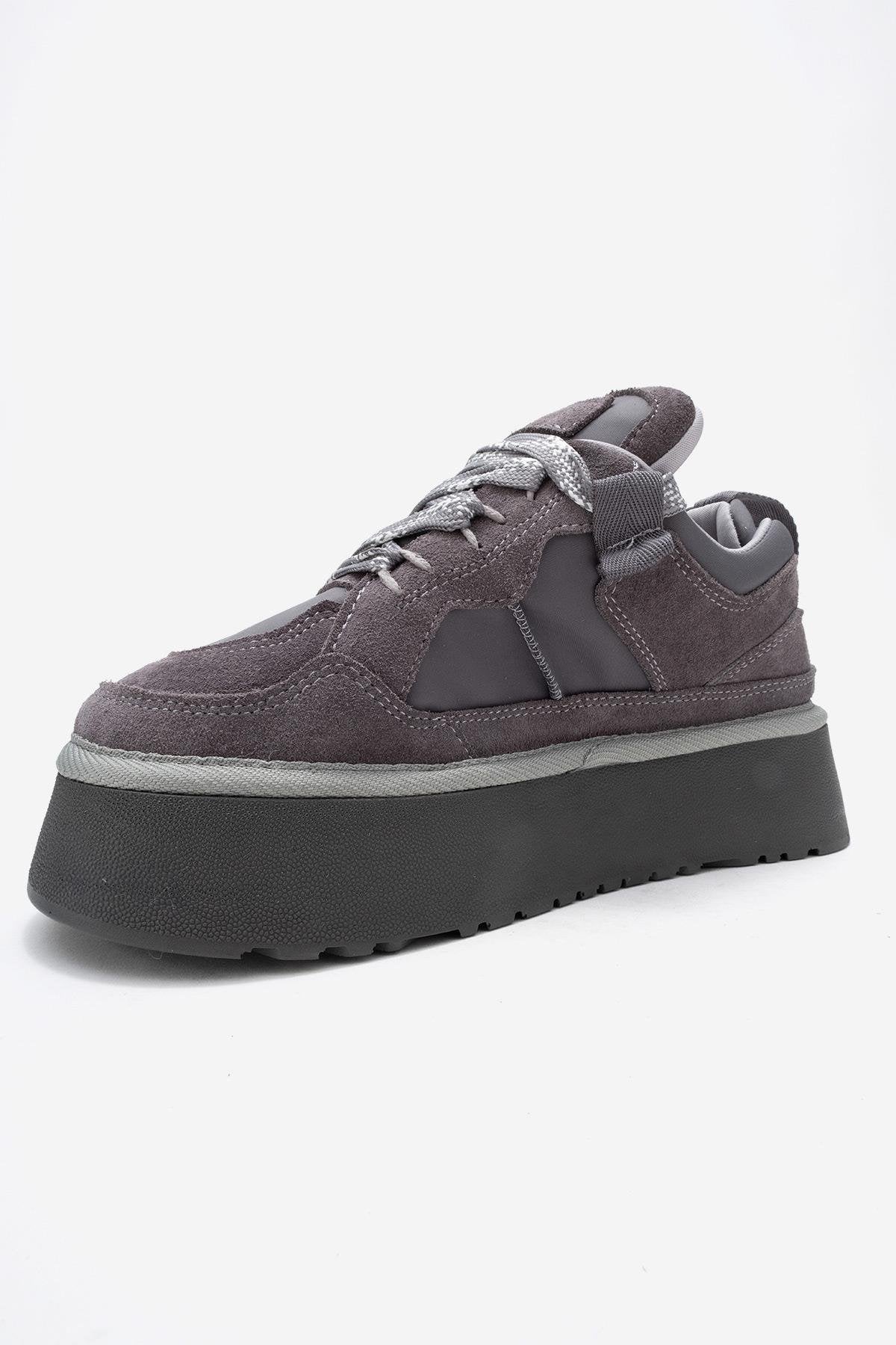 RIVEN - Gray Genuine Suede Leather Platform Sneaker (Women)