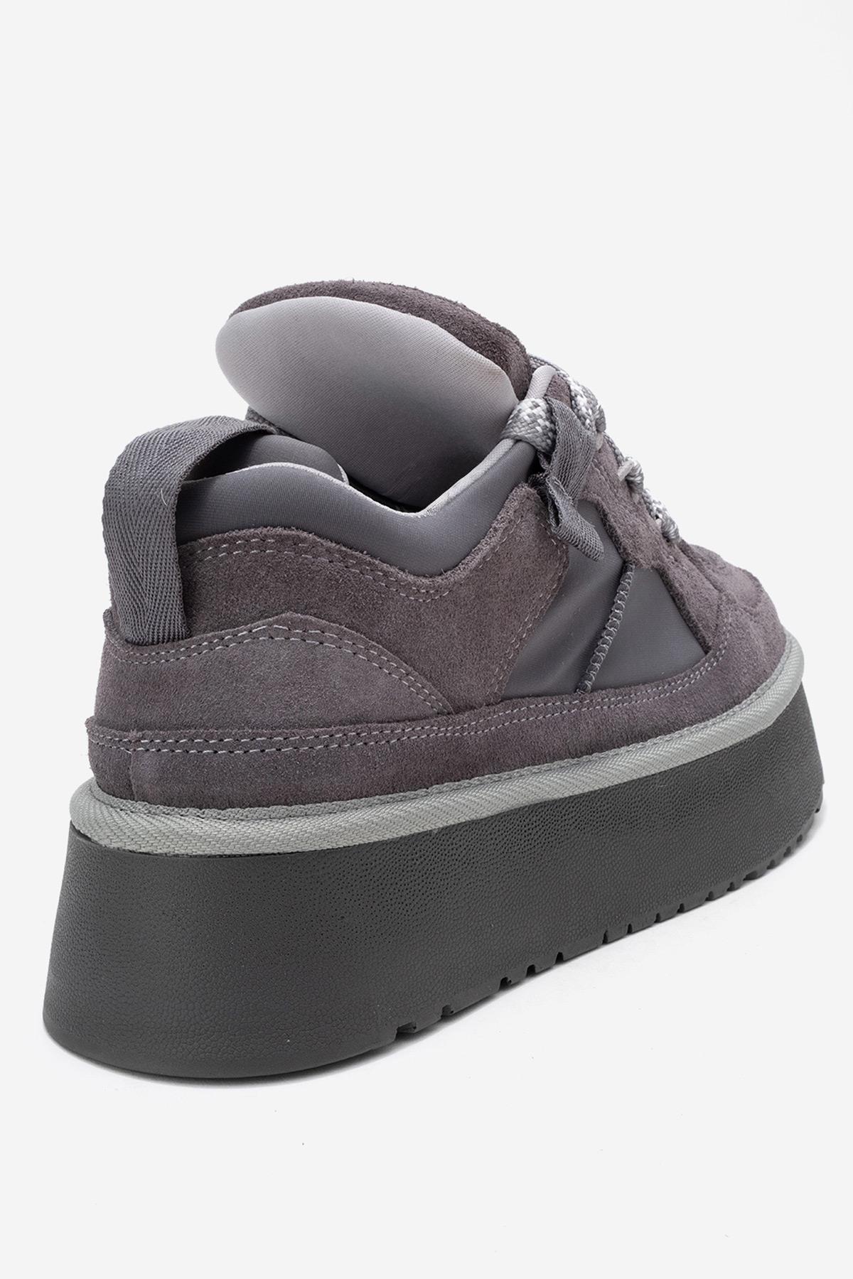RIVEN - Gray Genuine Suede Leather Platform Sneaker (Women)