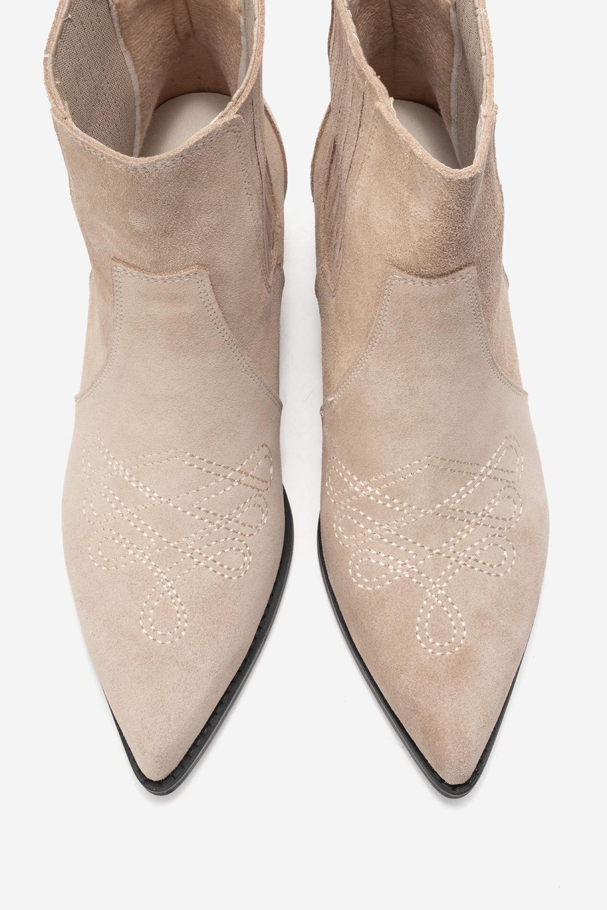JULIETA - Beige Genuine Suede Leather Block Heel Western Boot (Women)