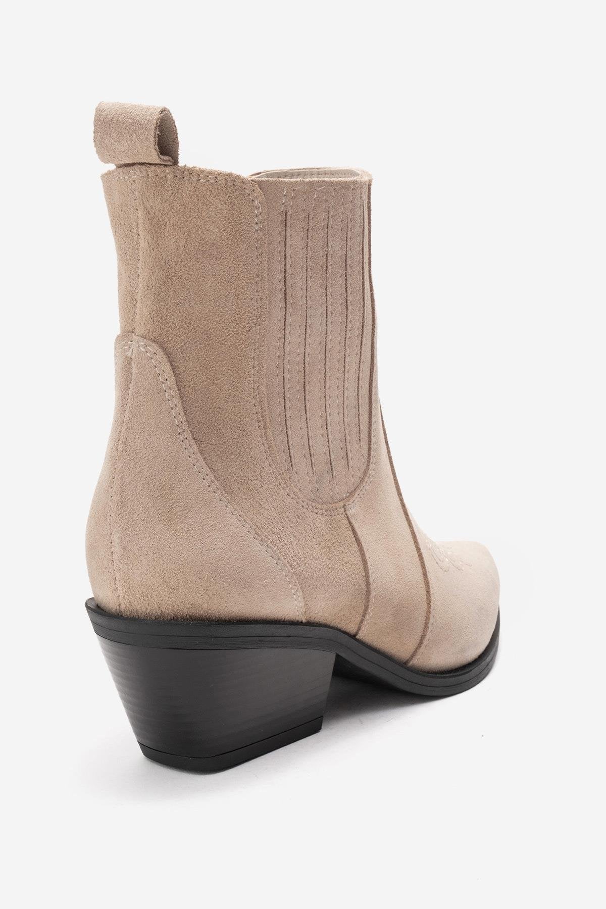JULIETA - Beige Genuine Suede Leather Block Heel Western Boot (Women)