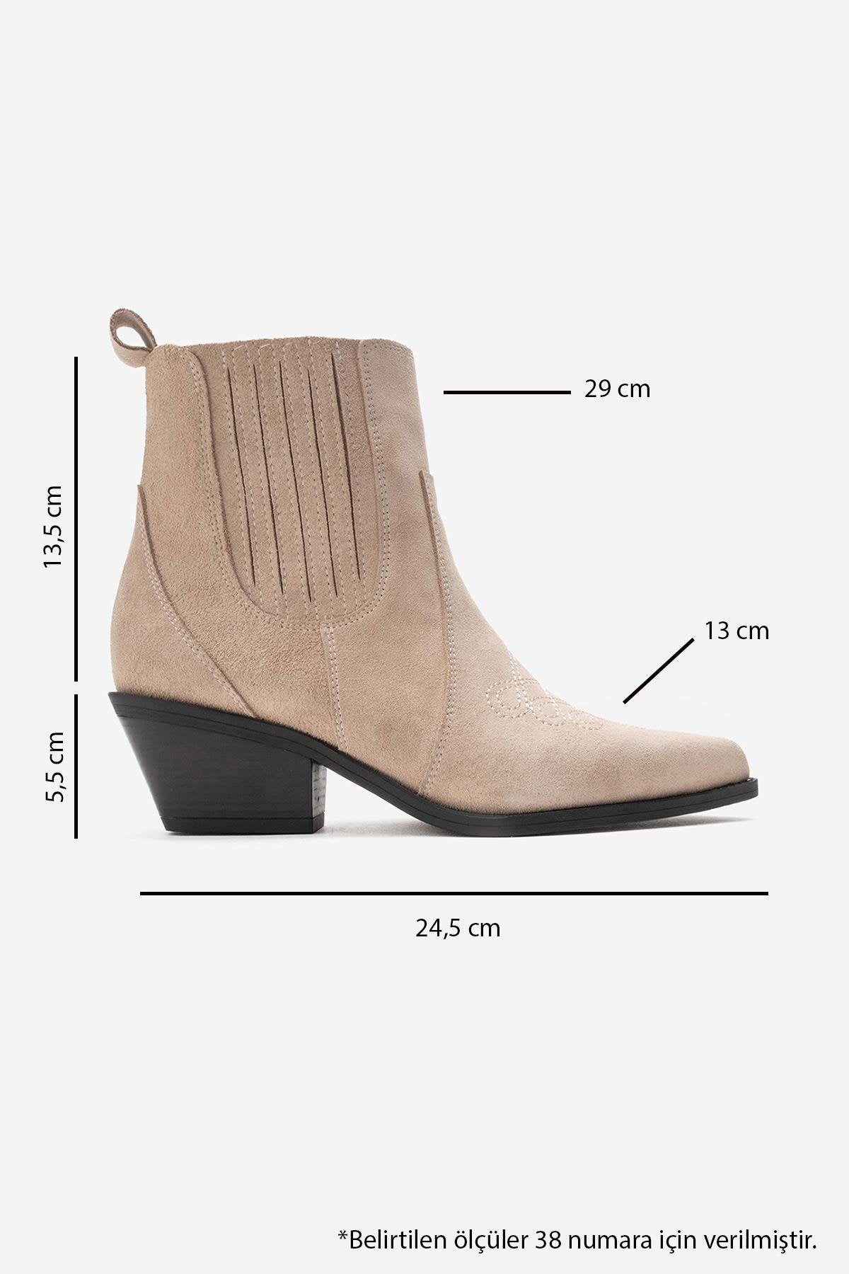 JULIETA - Beige Genuine Suede Leather Block Heel Western Boot (Women)