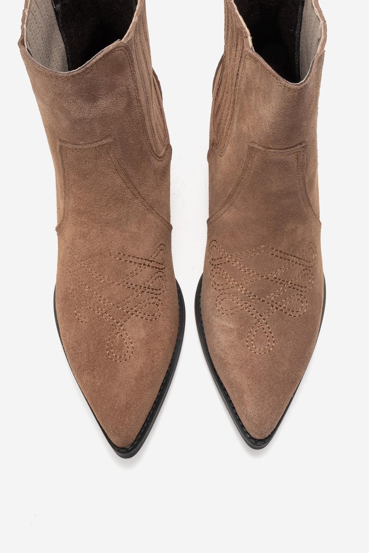 JULIETA - Taupe Genuine Suede Leather Block Heel Western Boot (Women)