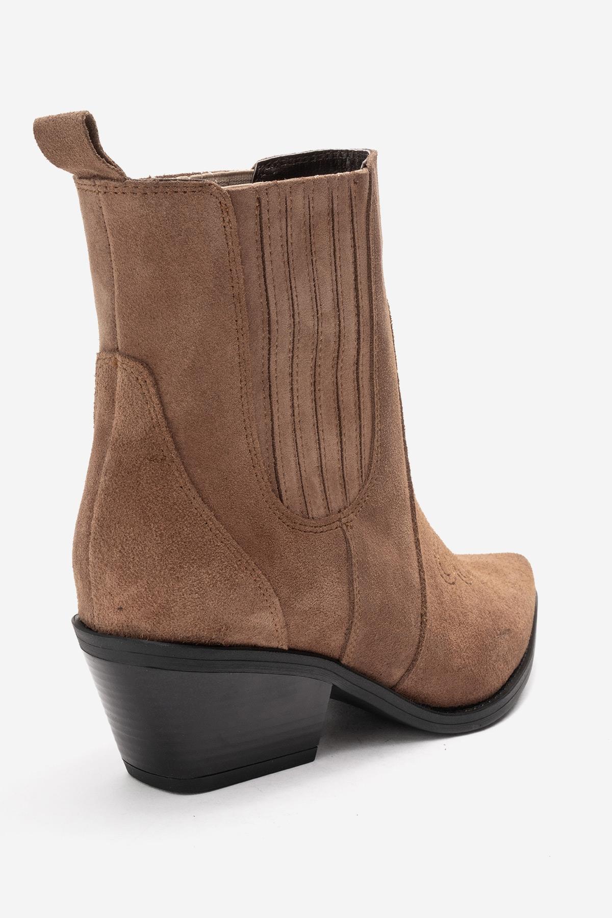 JULIETA - Taupe Genuine Suede Leather Block Heel Western Boot (Women)