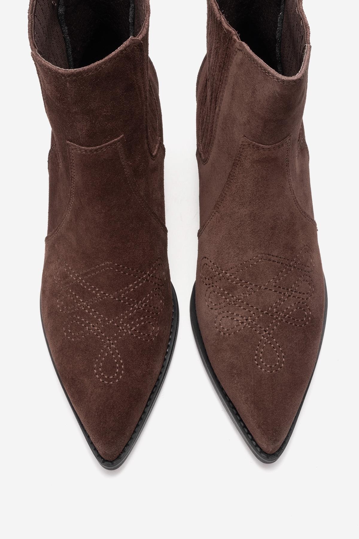 JULIETA - Brown Genuine Suede Leather Block Heel Western Boot (Women)