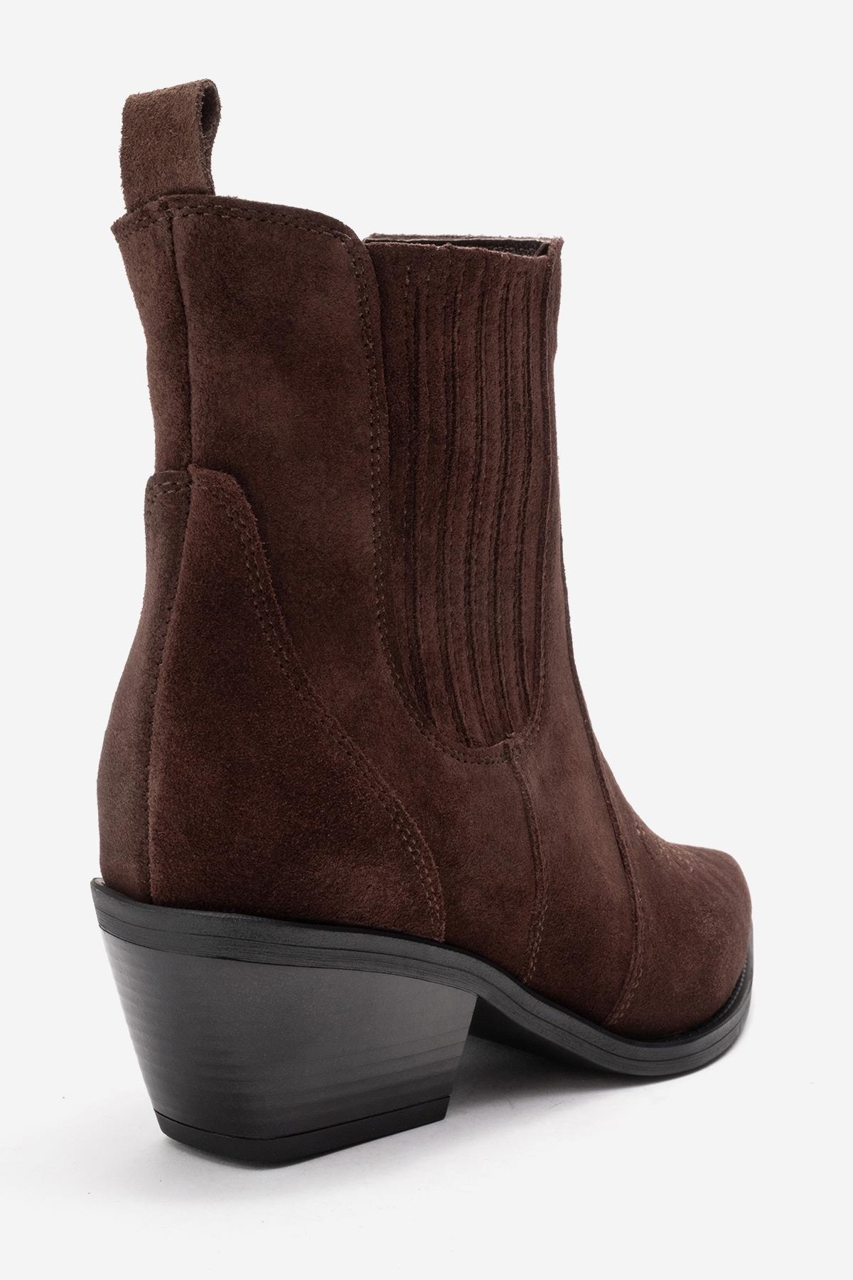 JULIETA - Brown Genuine Suede Leather Block Heel Western Boot (Women)