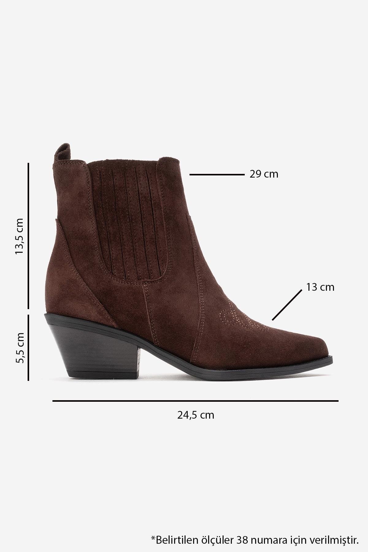 JULIETA - Brown Genuine Suede Leather Block Heel Western Boot (Women)