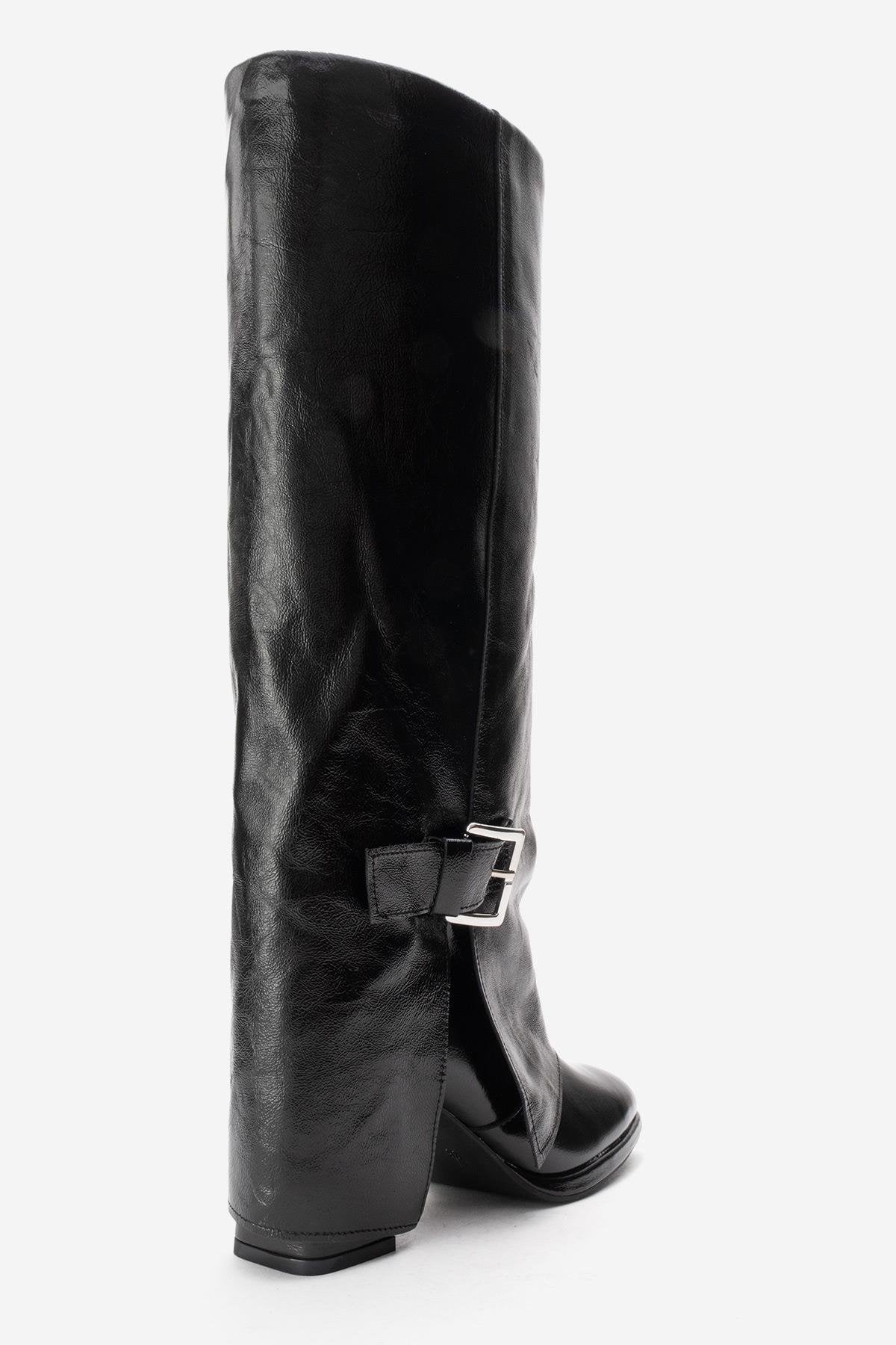 LOJO - Black Genuine Leather Block Heel Boot (Women)