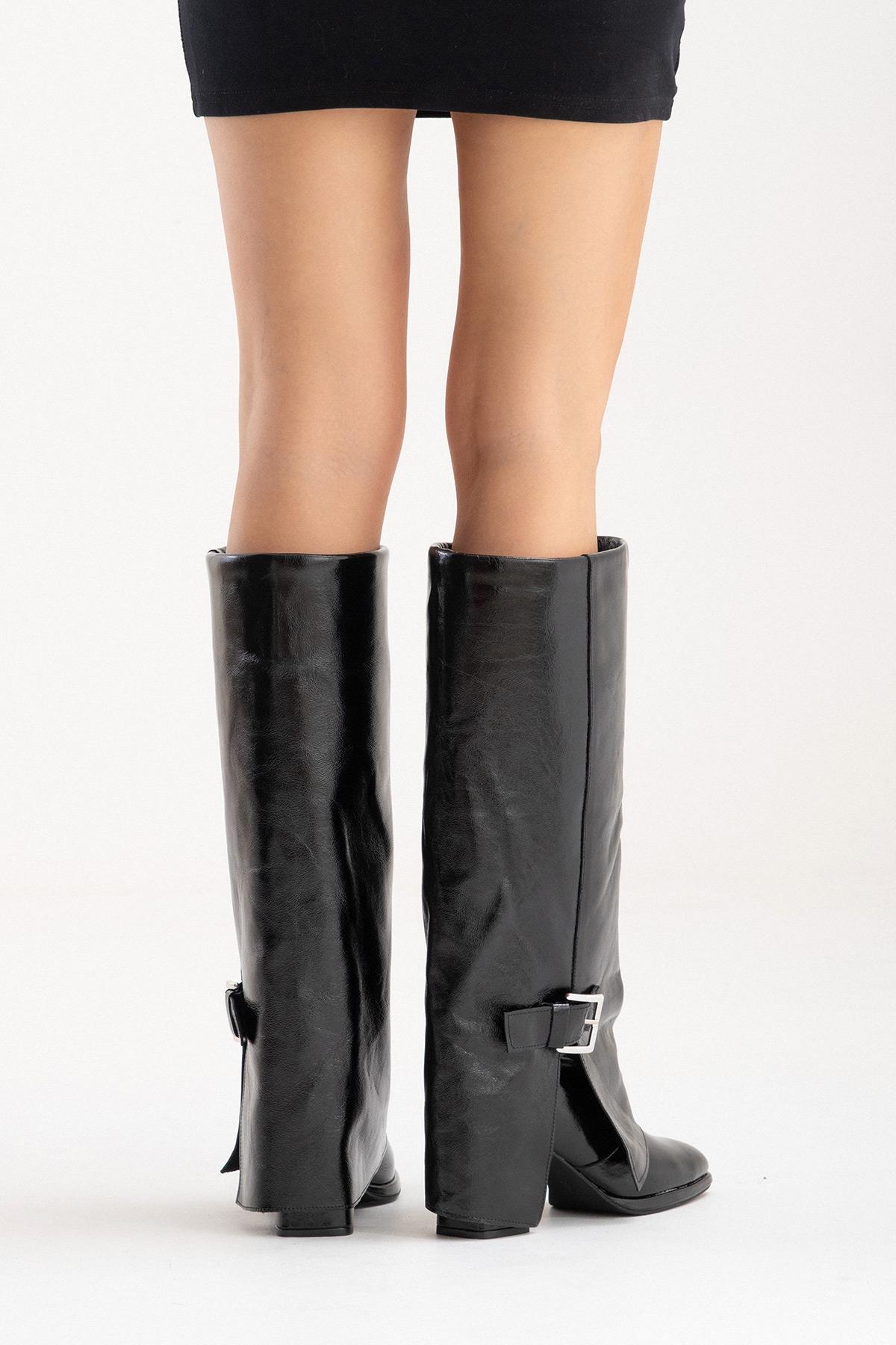 LOJO - Black Genuine Leather Block Heel Boot (Women)