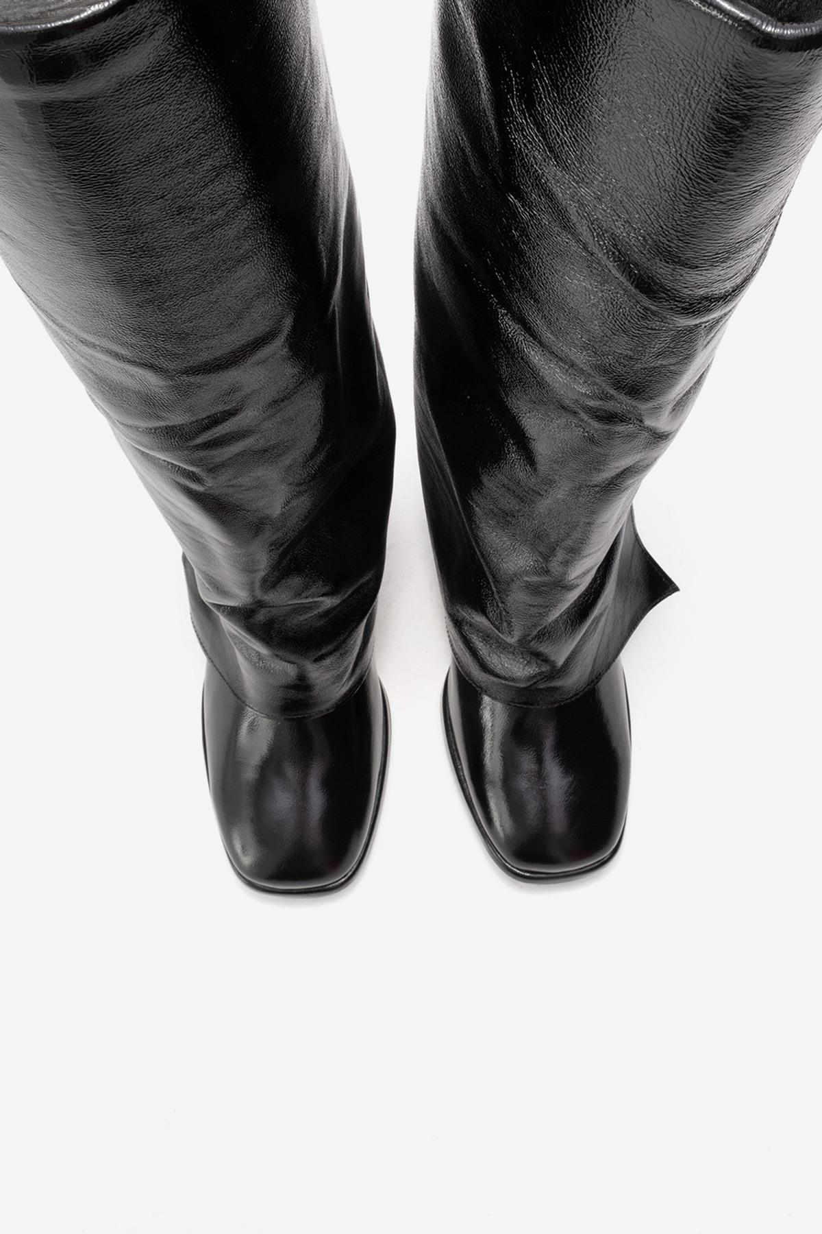 LOJO - Black Genuine Leather Block Heel Boot (Women)