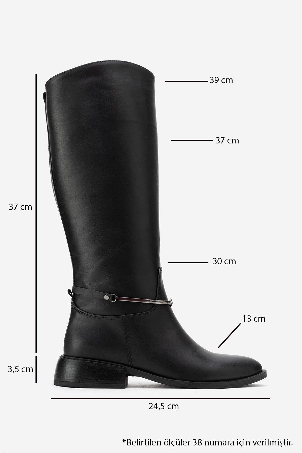 ANSEL - Black Genuine Leather Flat Heel Knee-High Boot (Women)