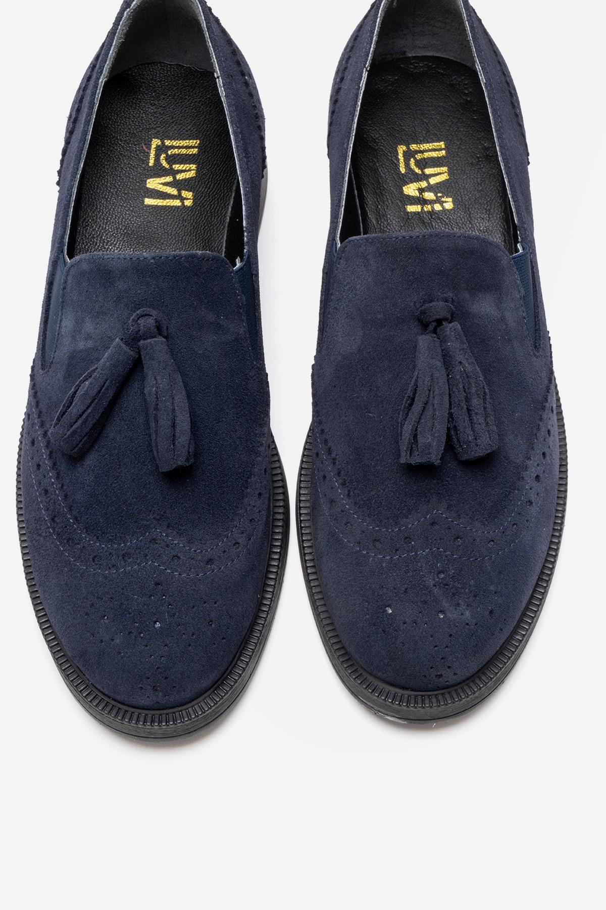 ALEX - Navy Suede Genuine Leather Loafer (Women)