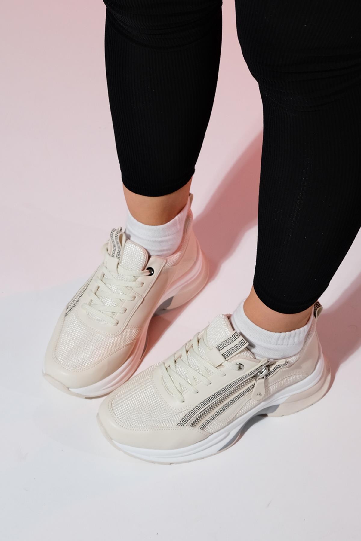 Oude - Ecru Zippered Platform Sneaker (Women)